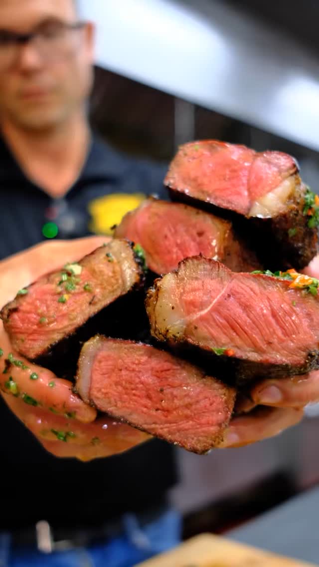 Reverse-Seared Ny Strip Steaks with Chimichurri Potato Salad
