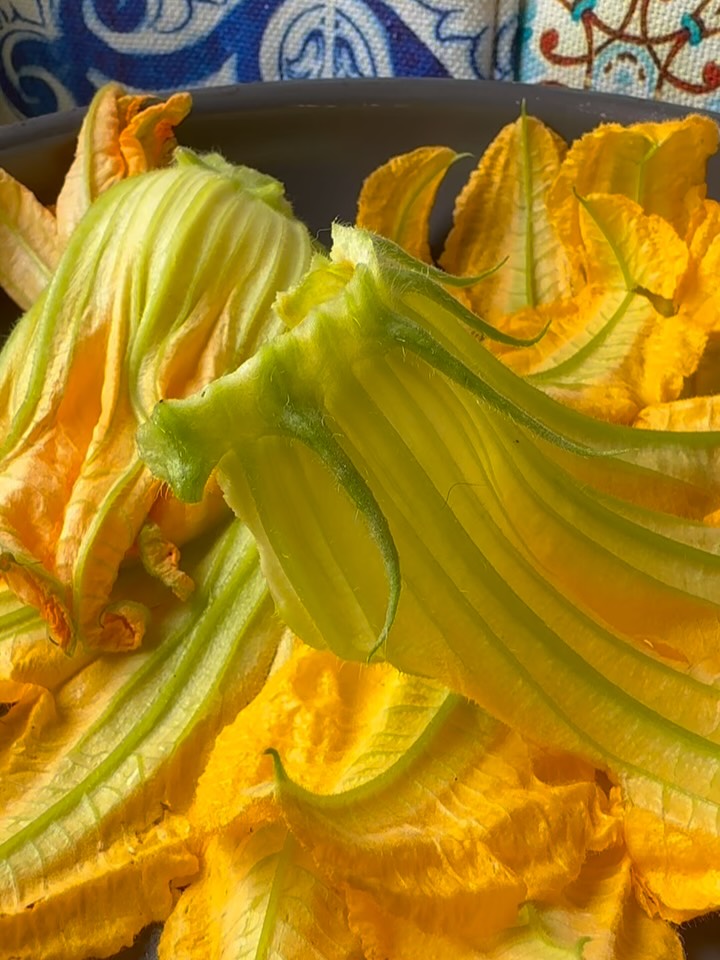 Creamy Mashed Potatoes with Carrots and Crispy Zucchini Blossoms