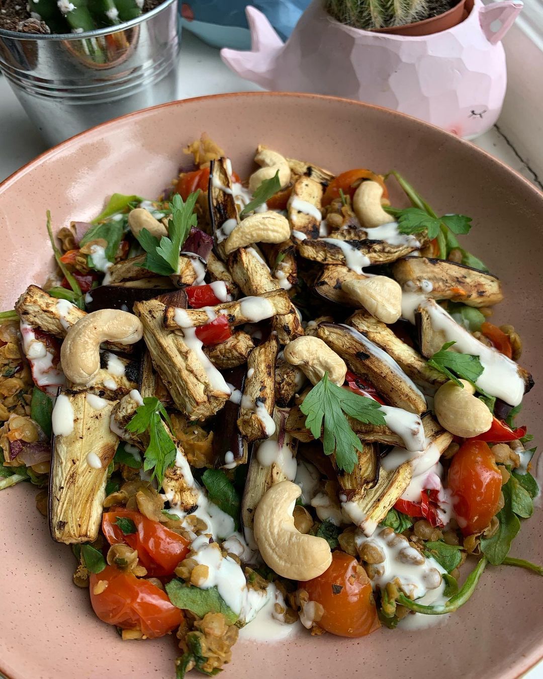 Tahini Aubergine N Lentils Bowl
