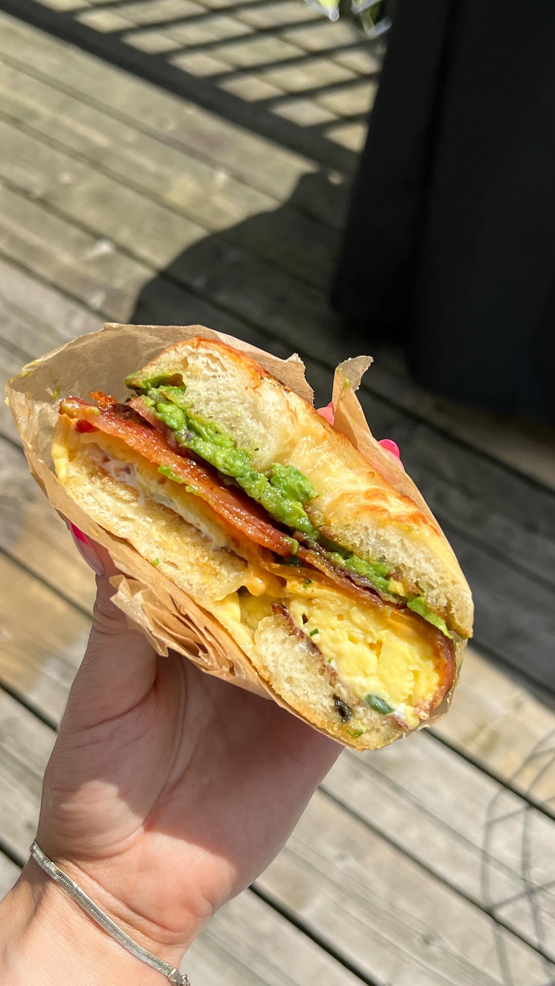 Bacon Egg and Cheese Bagel with Avocado