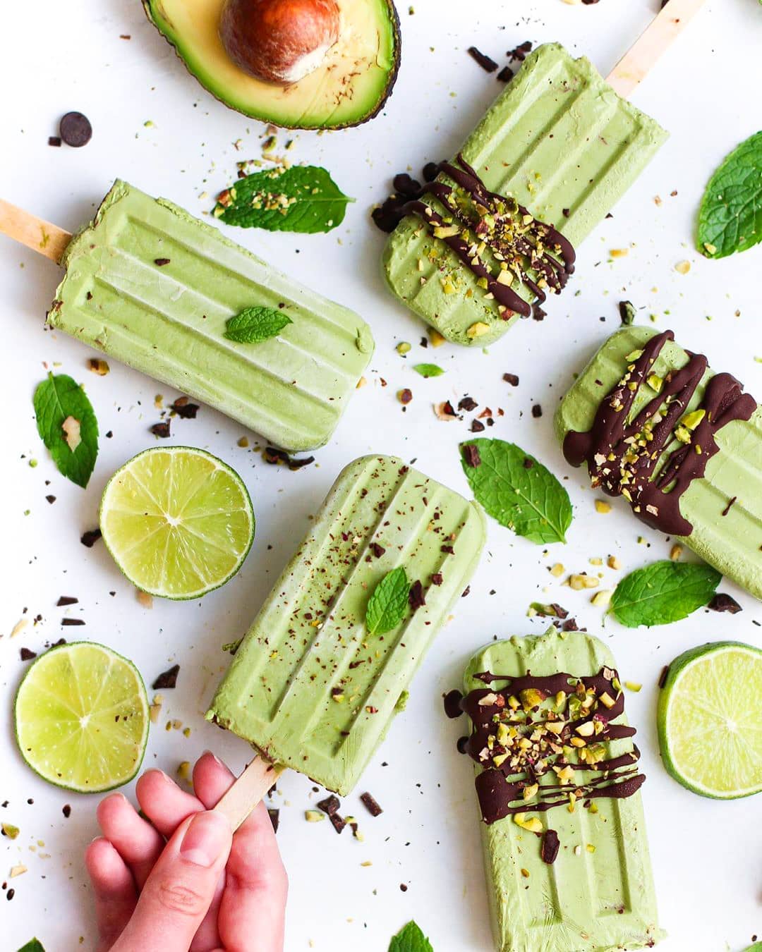 Matcha Avocado Stracciatella Popsicles