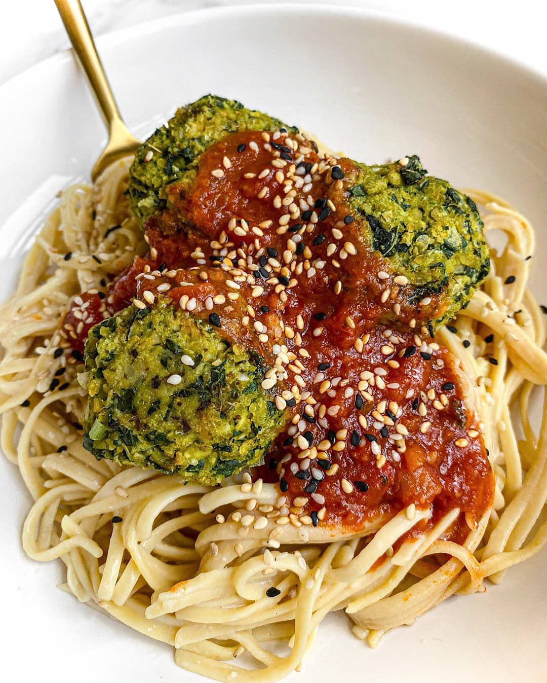Spaghetti and Kale Meatballs with Arrabiata Sauce