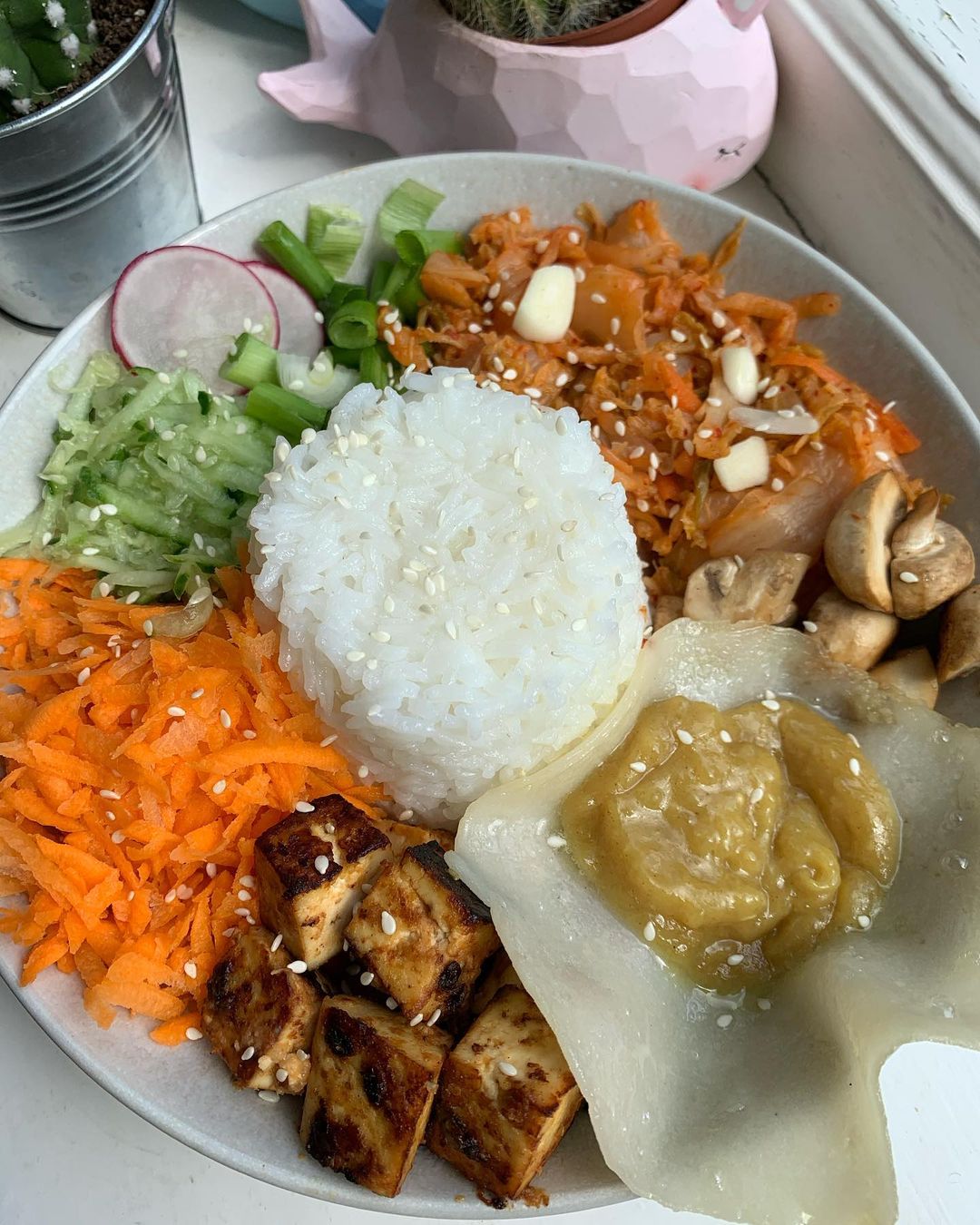 Vegan Bibimbap with a Vegan Fried Egg