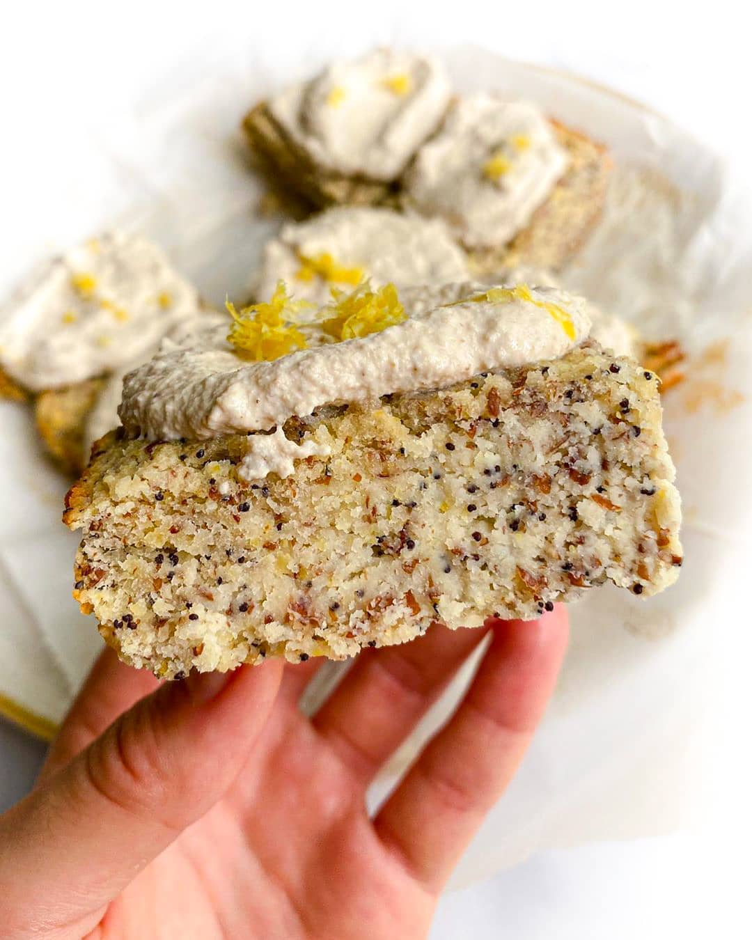 Vegan Lemon Poppyseed Cake with Walnut Cream Frosting