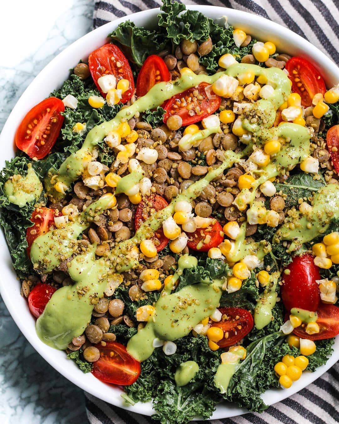 Kale and Lentil Bowl with Ginger Dressing