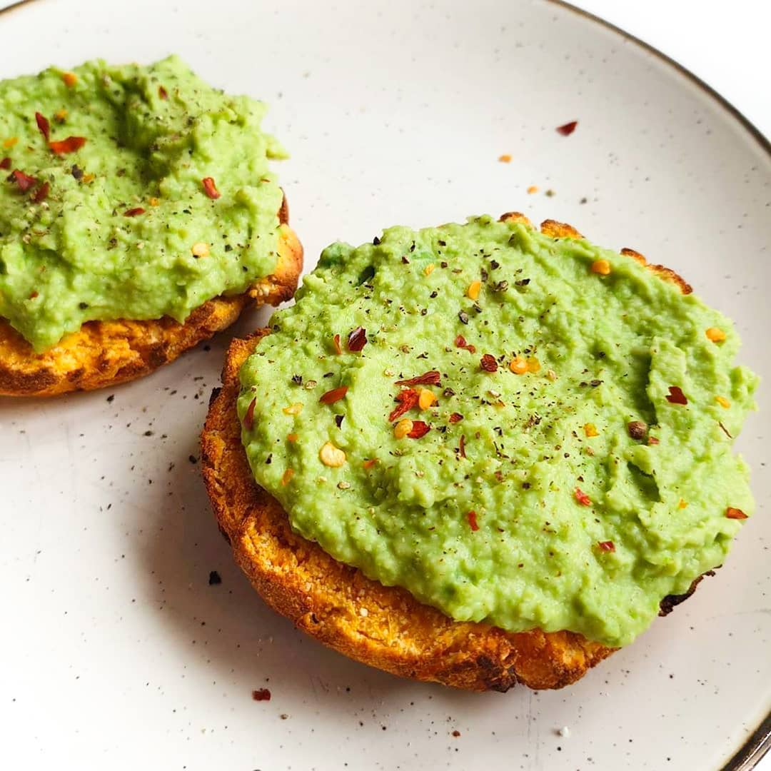 Crispy Sweet Potato Bread with Pea and Butter Bean Spread