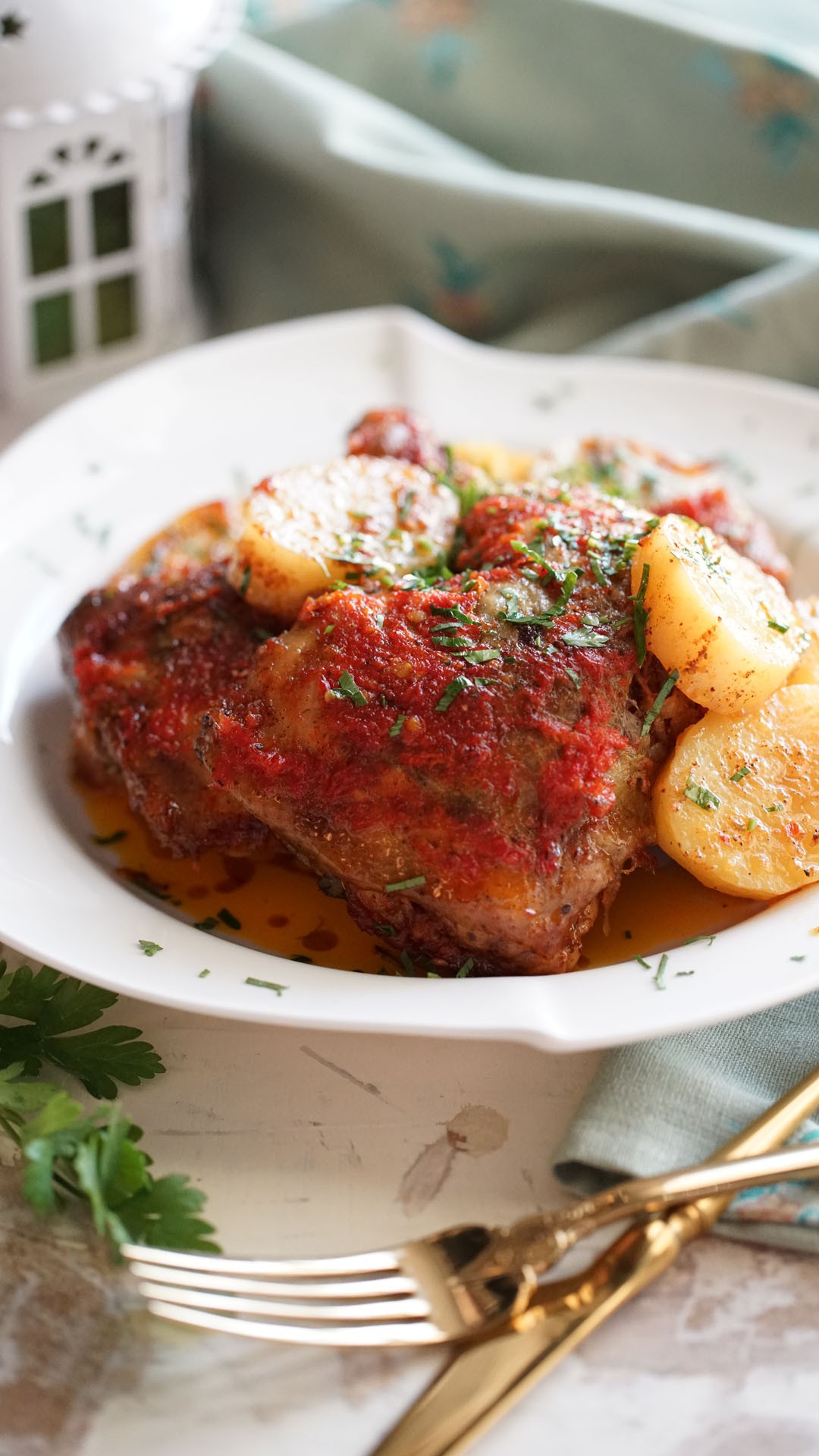 Baked Stuffed Chicken Thighs with Potatoes