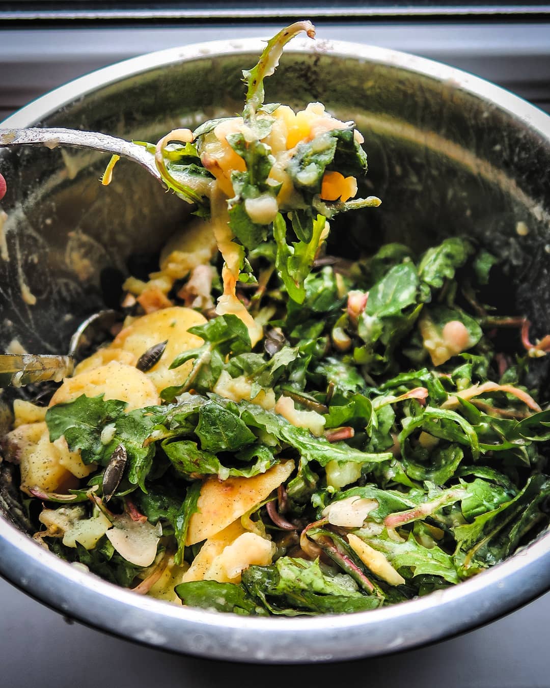 Vegan Dandelion Salad with Potatoes and Beans