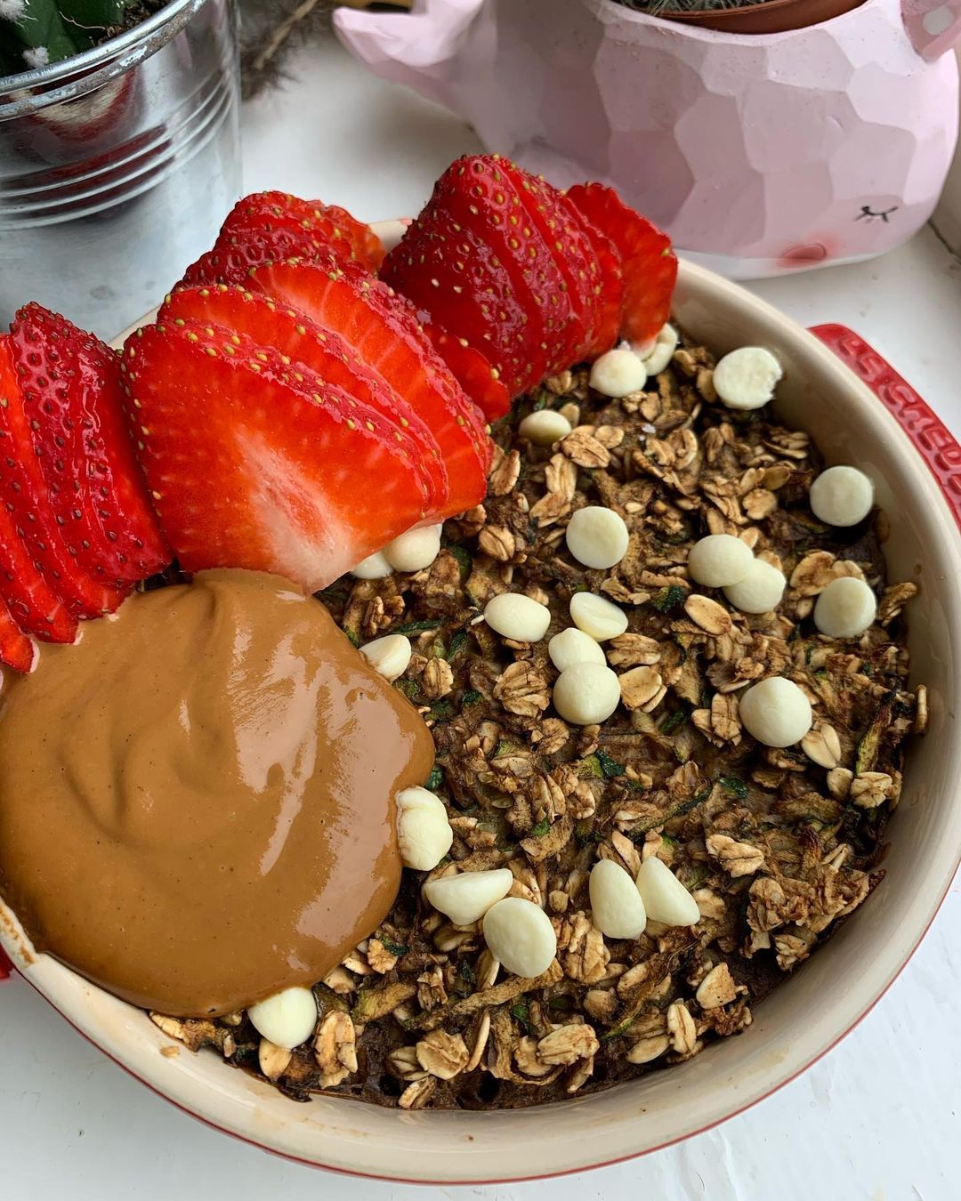 Vegan White Chocolate Coffee Courgette Baked Oats