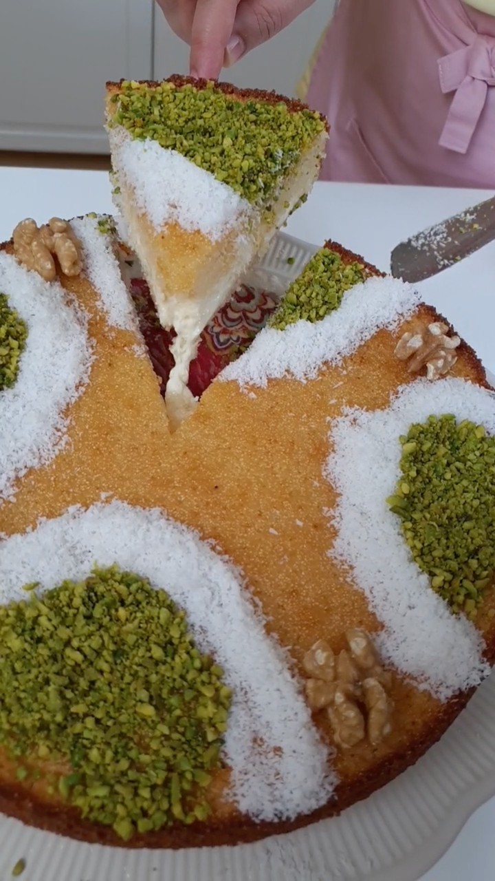 Basbousa Semolina Cake with Cream