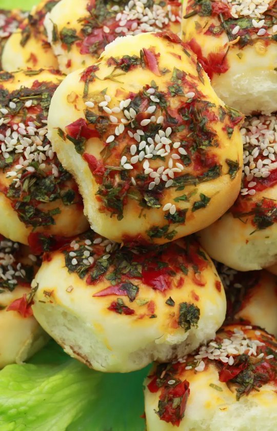 Stuffed Butter Pastries with Red Pepper Topping
