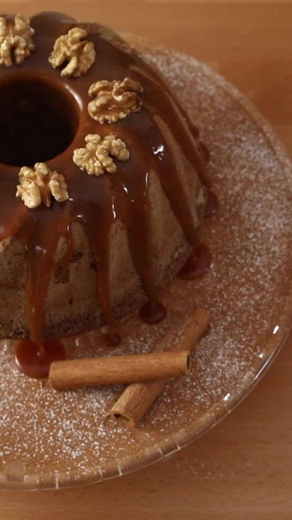 Walnut Cinnamon Cake with Toffee Sauce