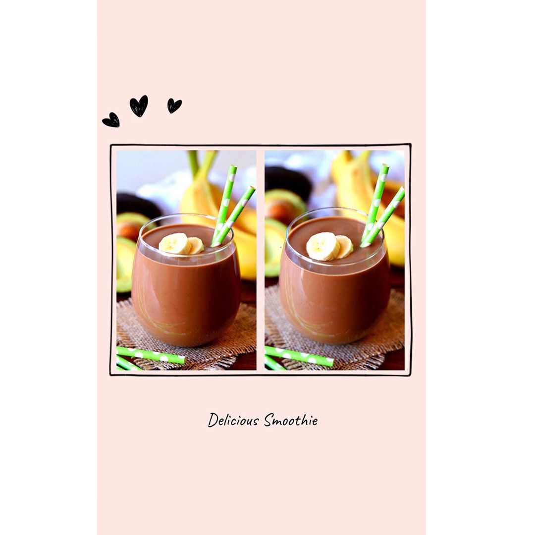 Chilled Avocado Banana Smoothie with Cocoa Powder