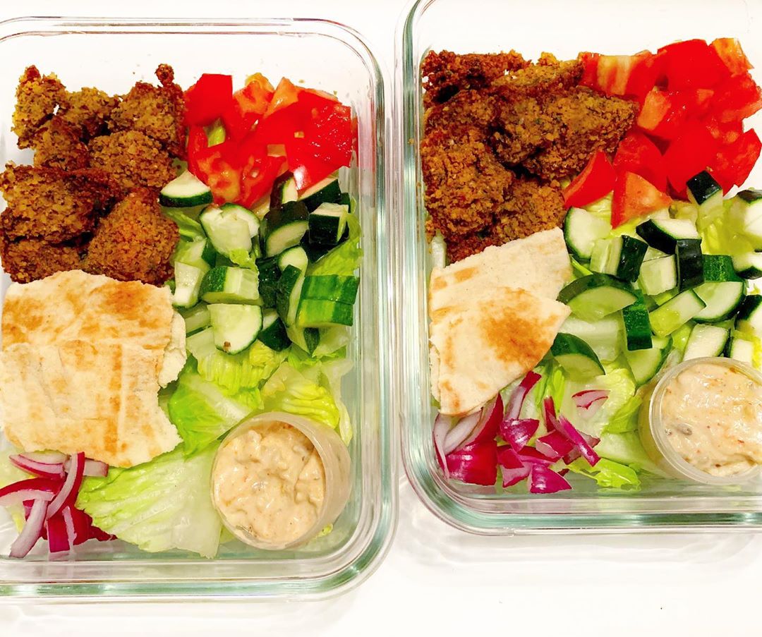 Falafel Salad with Fresh Vegetables and Hummus