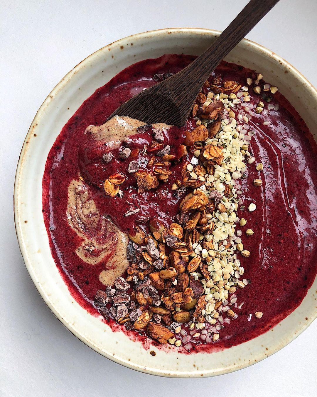 Nutritious Smoothie Bowl with Fresh Berries and Cacao
