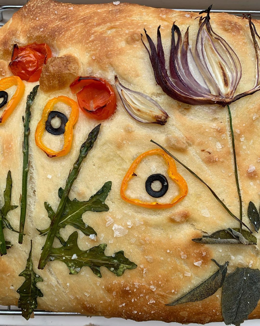 Focaccia Garden Bread with Fresh Vegetables