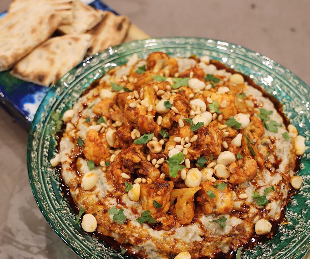 Spiced Cauliflower on Roasted Eggplant