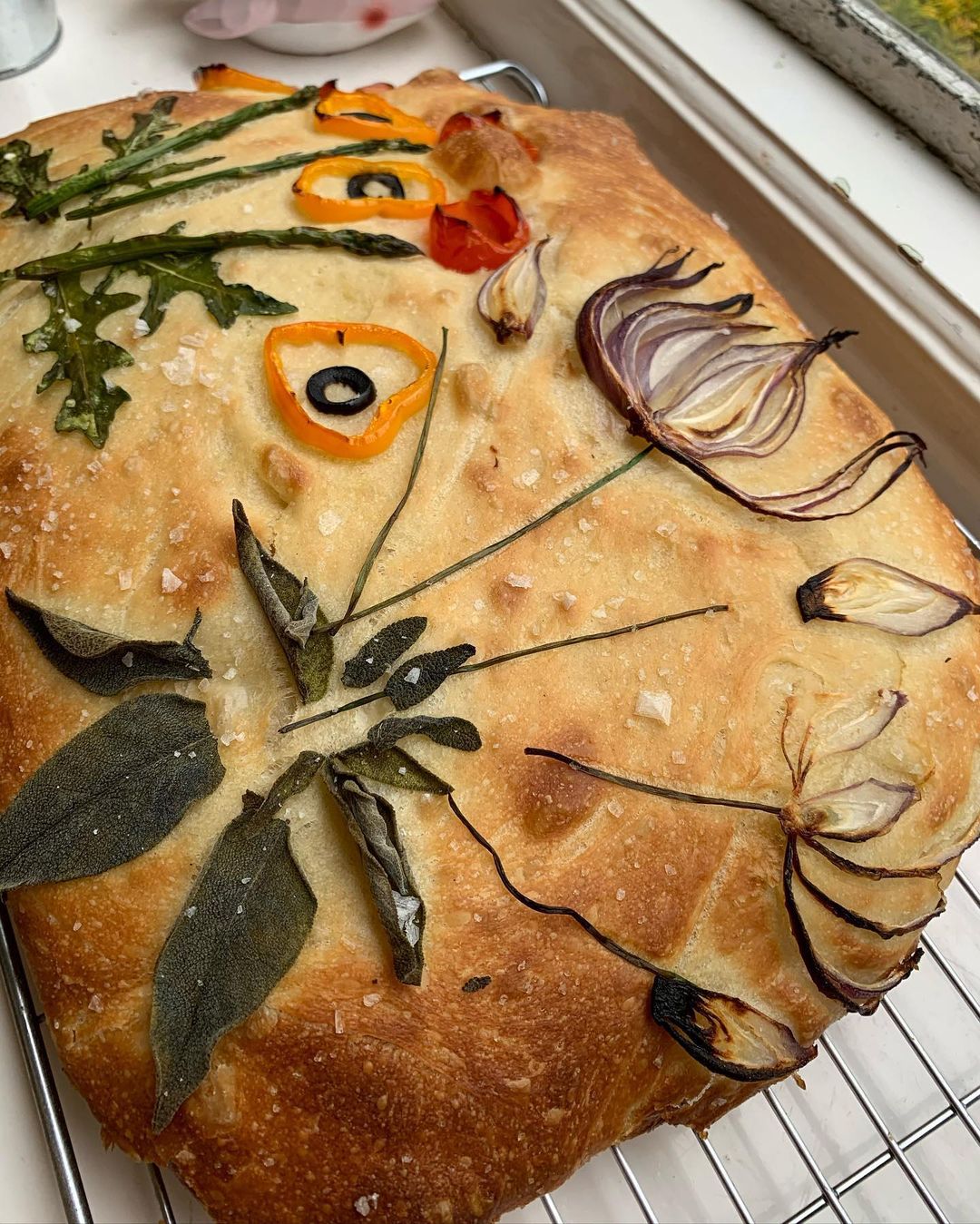 Focaccia Garden Bread with Fresh Vegetables