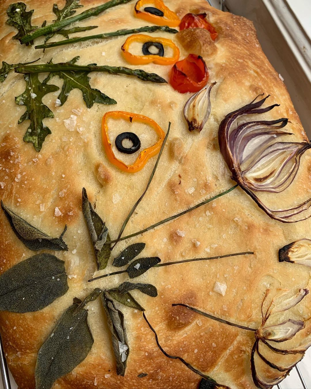 Focaccia Garden Bread with Fresh Vegetables