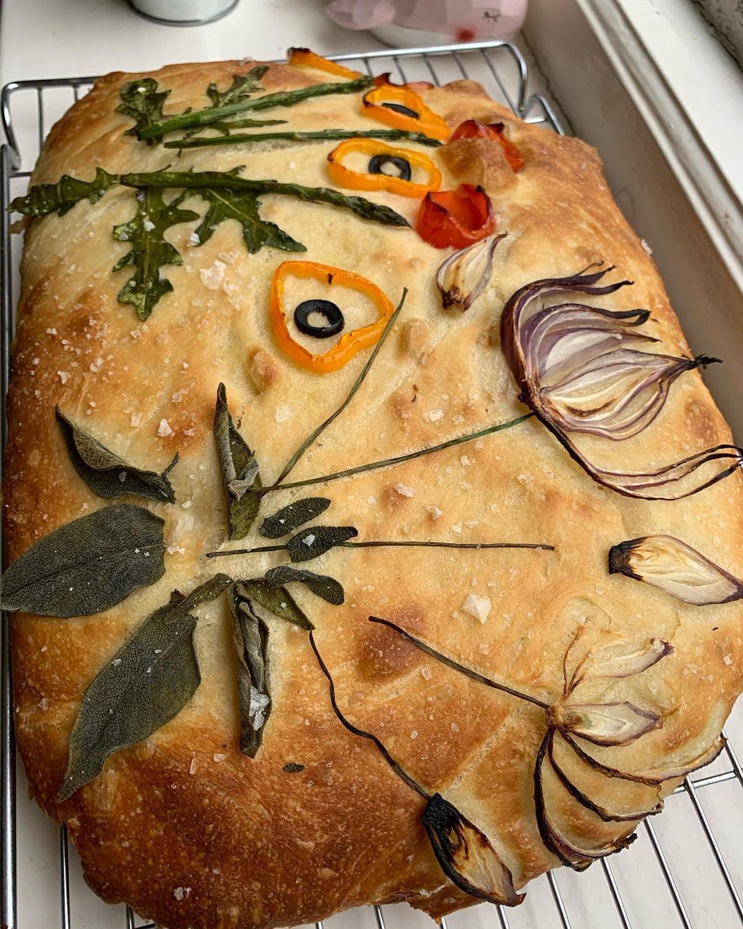 Focaccia Garden Bread with Fresh Vegetables