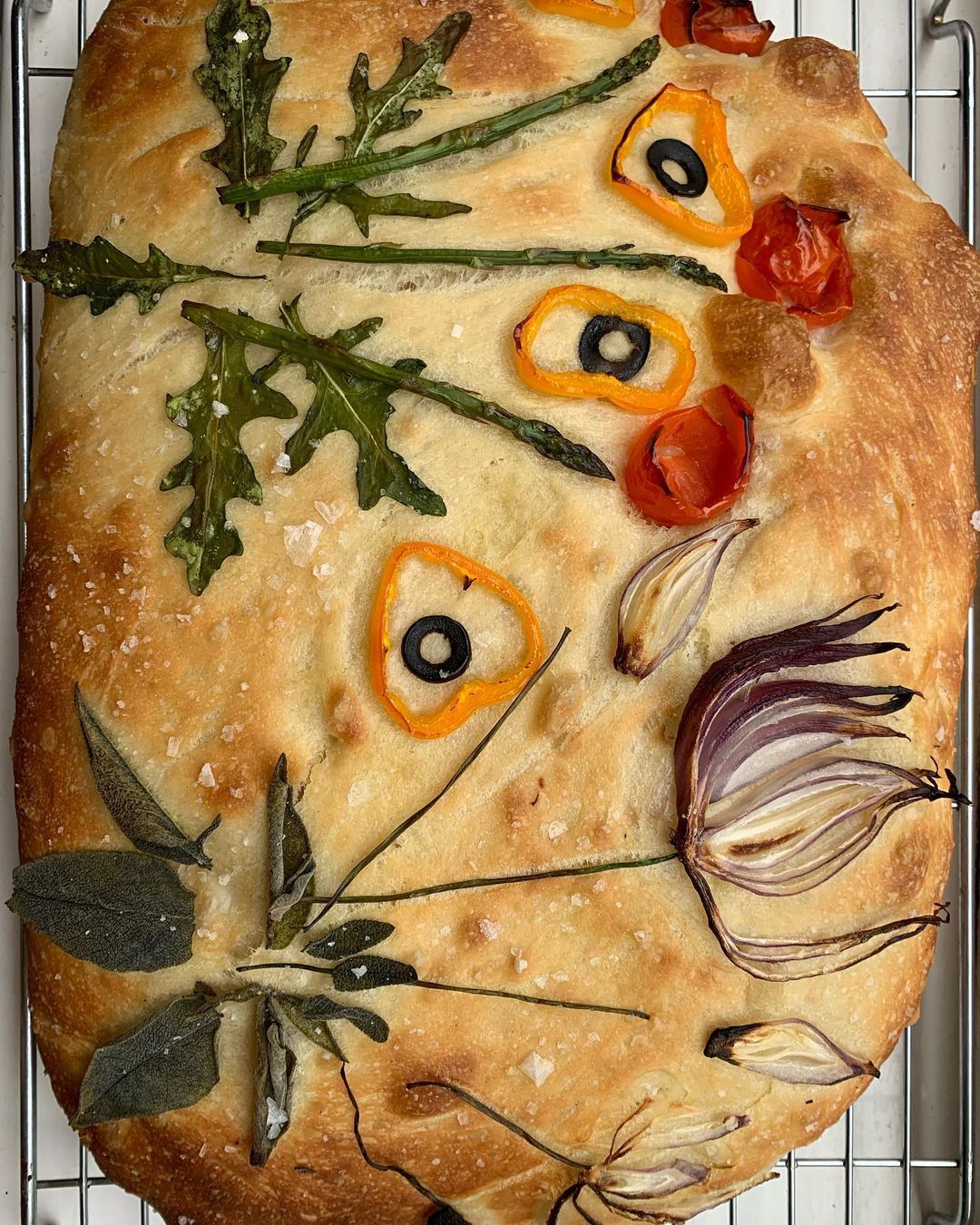 Focaccia Garden Bread with Fresh Vegetables