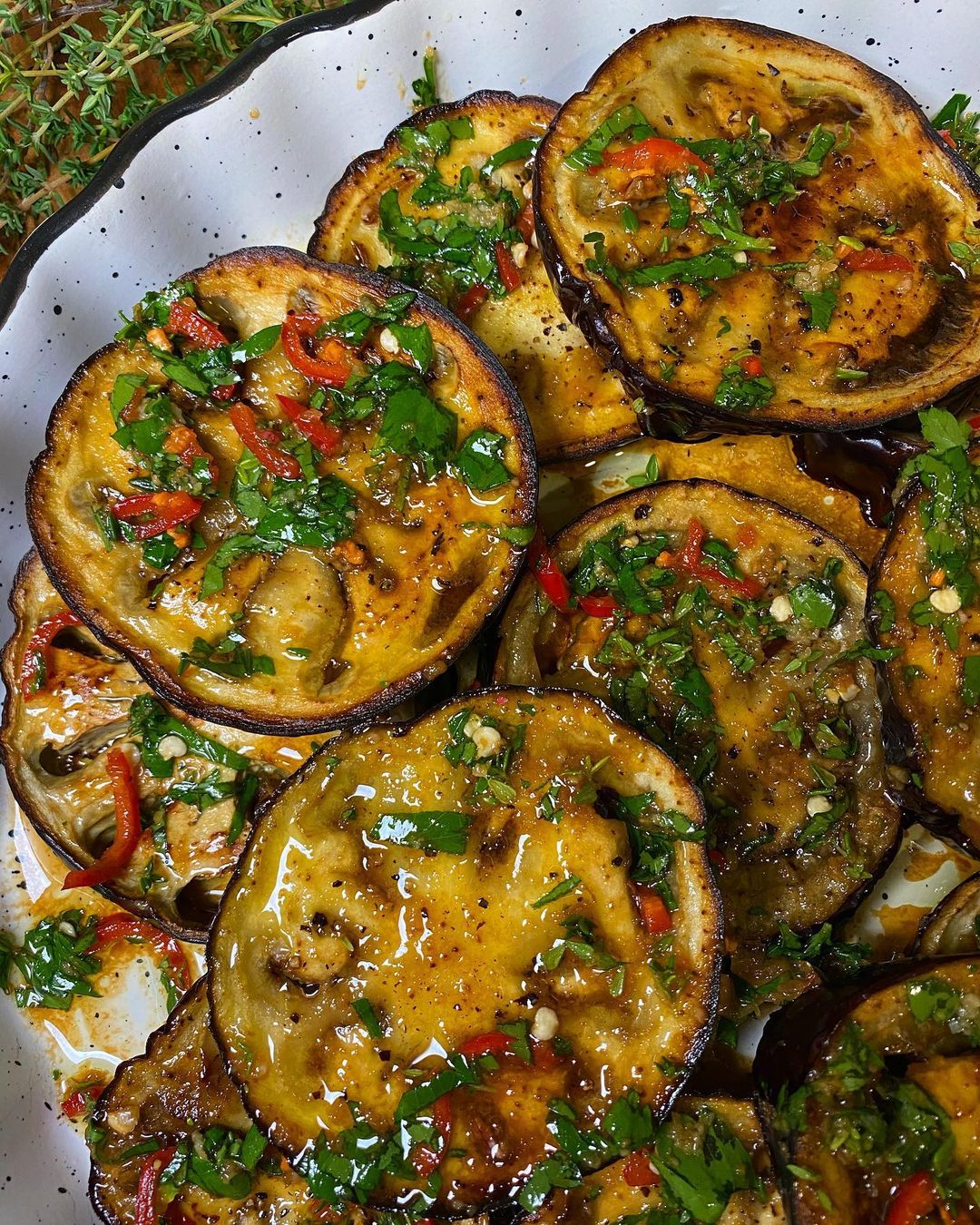 Roasted Eggplant with Herb Marinade Dish