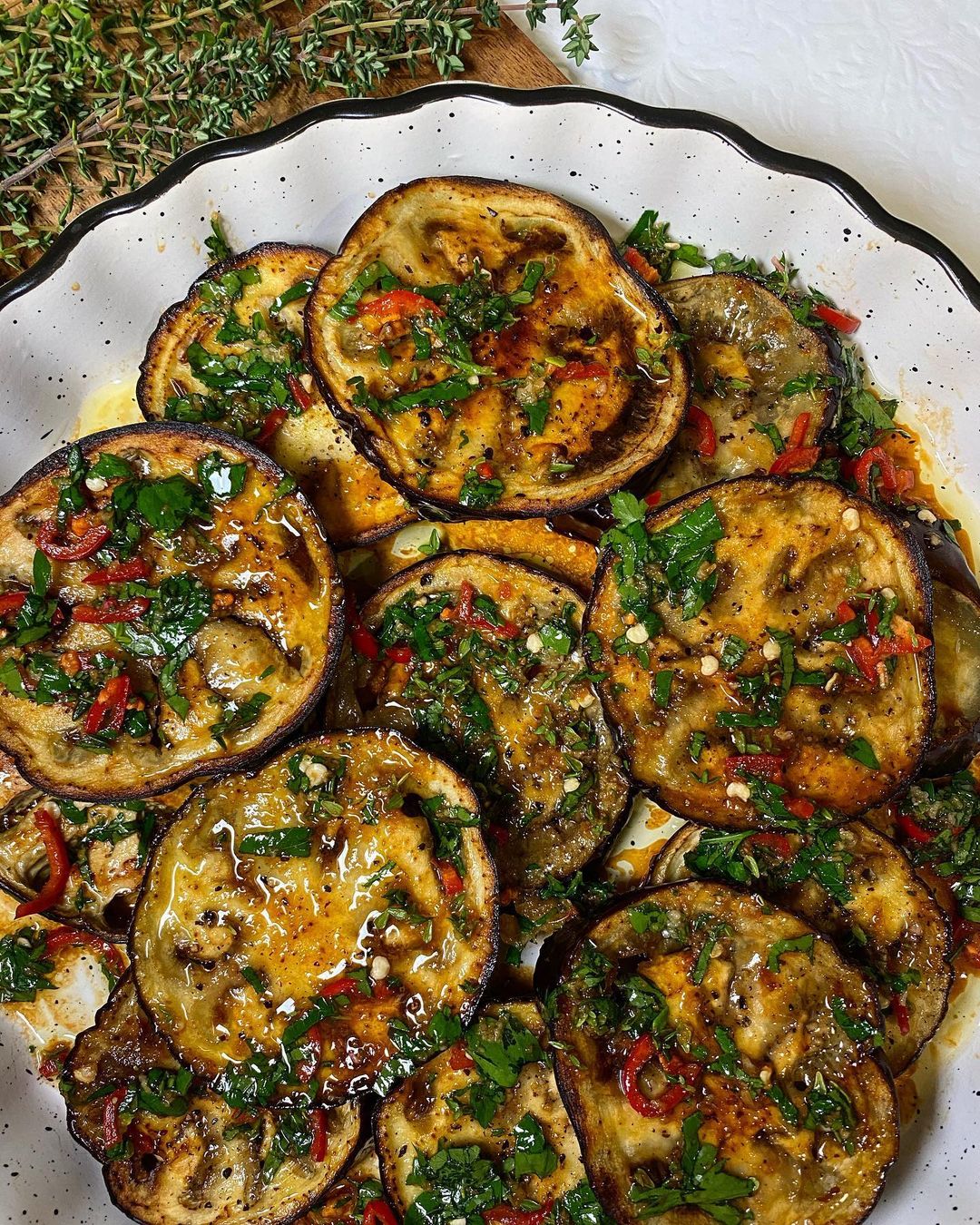 Roasted Eggplant with Herb Marinade Dish