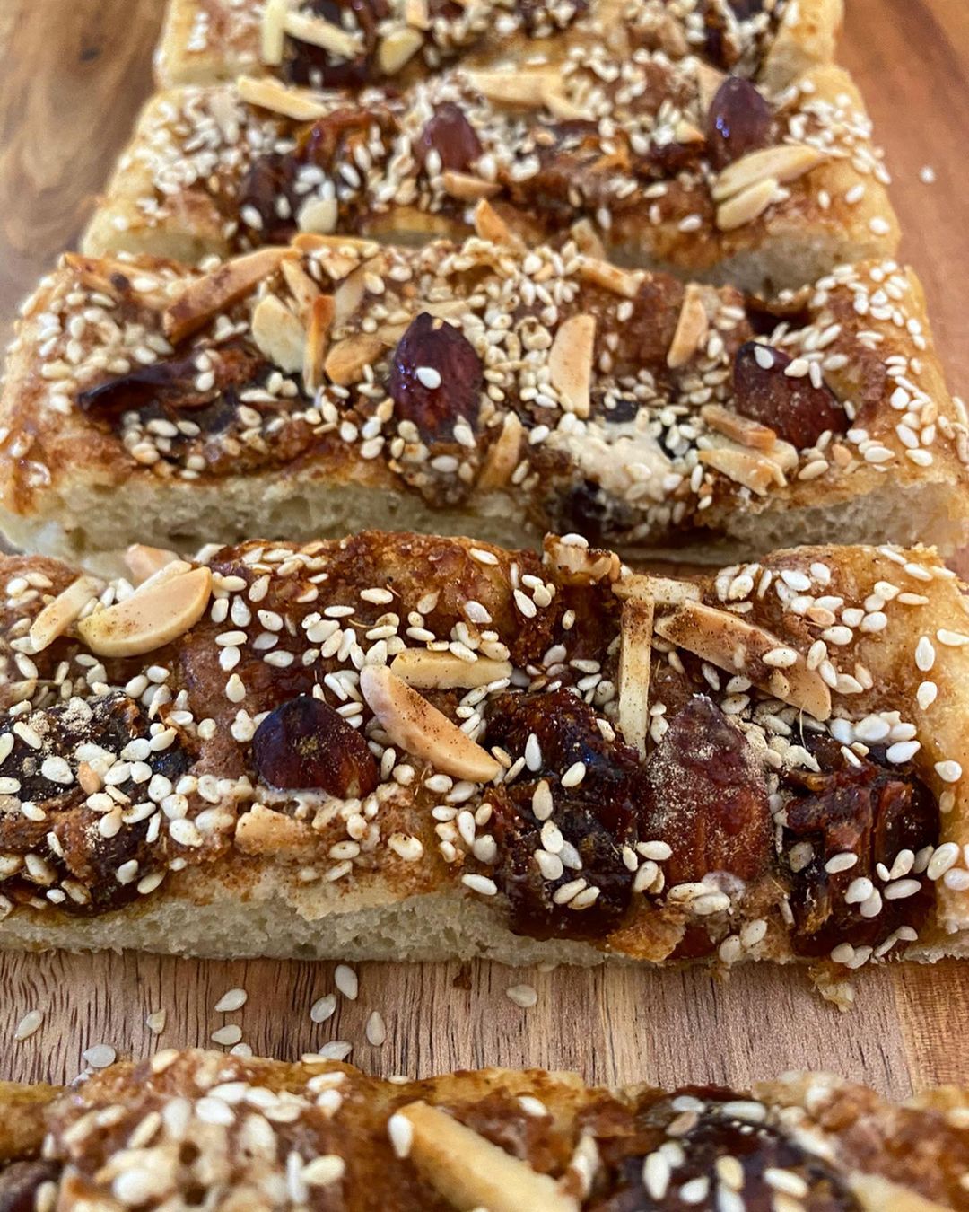 Arabic Sweet Focaccia with Tahini and Dates