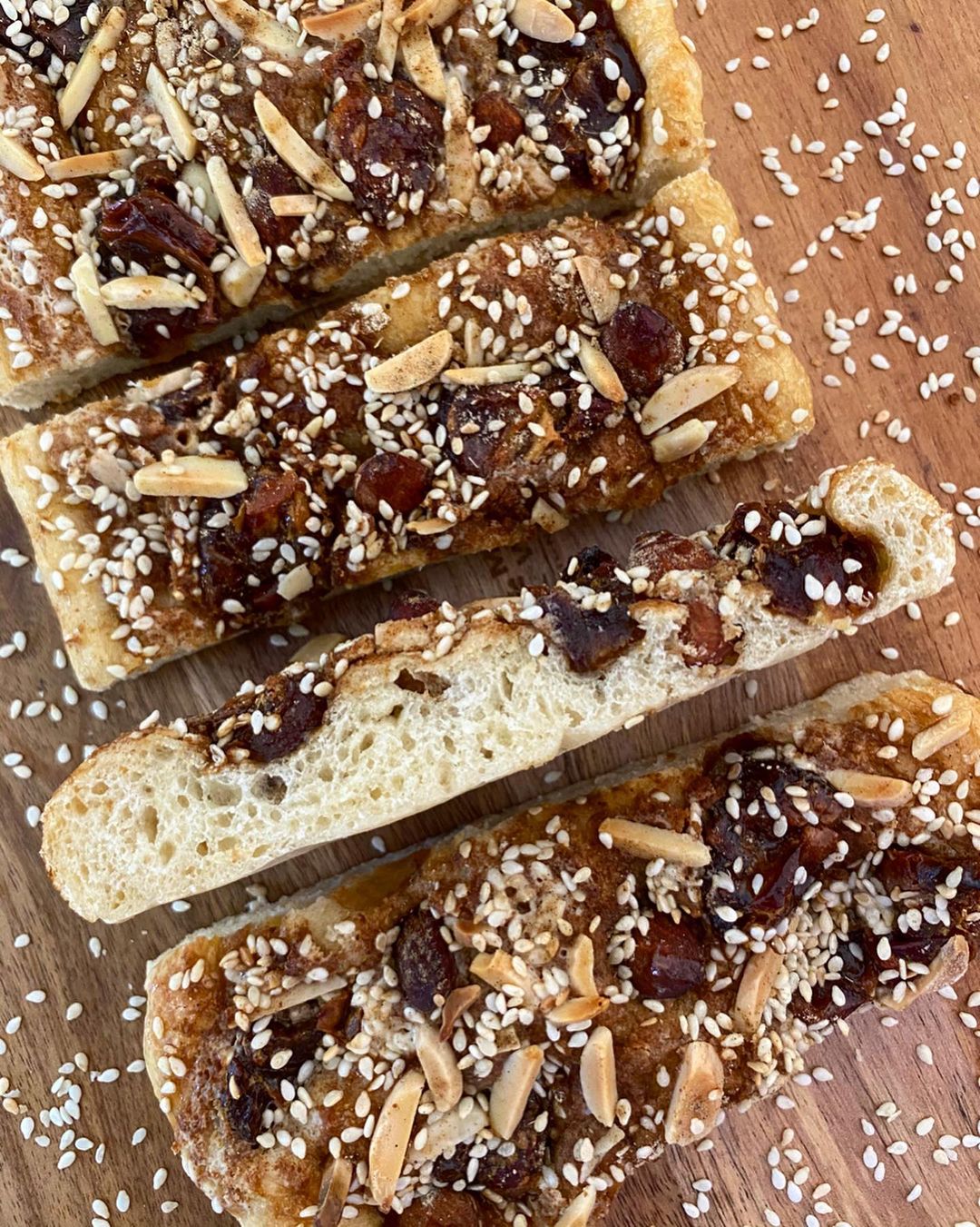 Arabic Sweet Focaccia with Tahini and Dates