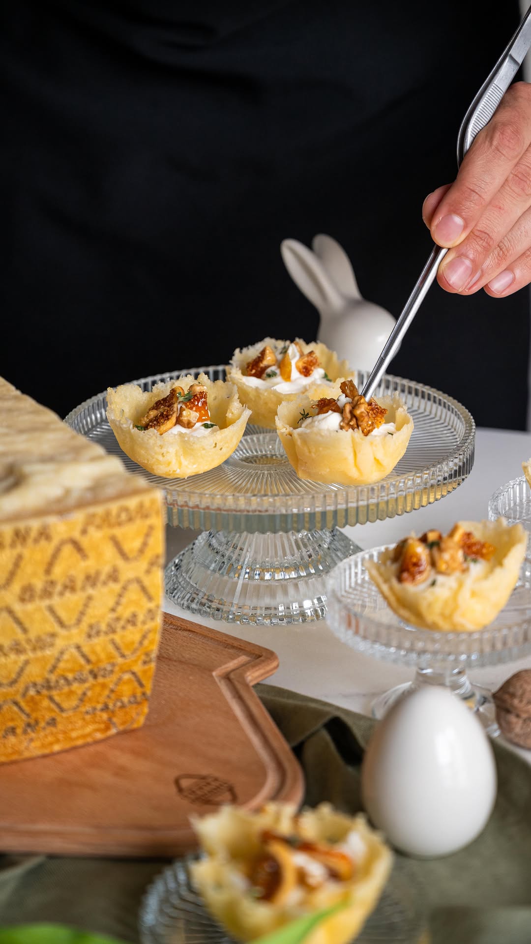 Crispy Grana Padano Cheese Baskets with Fig and Nut Filling