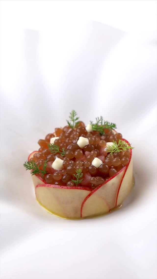 Black Garlic Caviar with Tuna and Apple Tartare