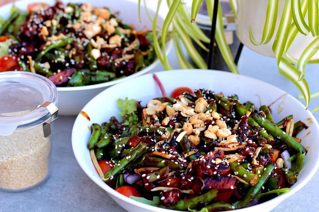 Vegetarian Salad with Wok Pieces and Greens