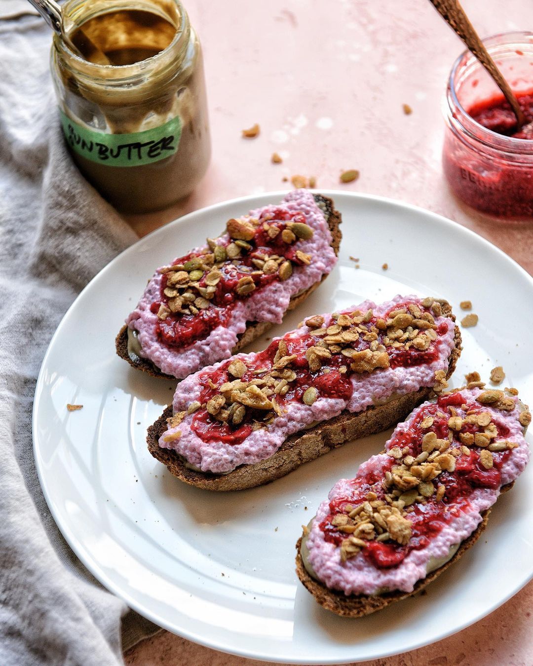 Loaded Pink Pitaya Chia Pudding Toasties