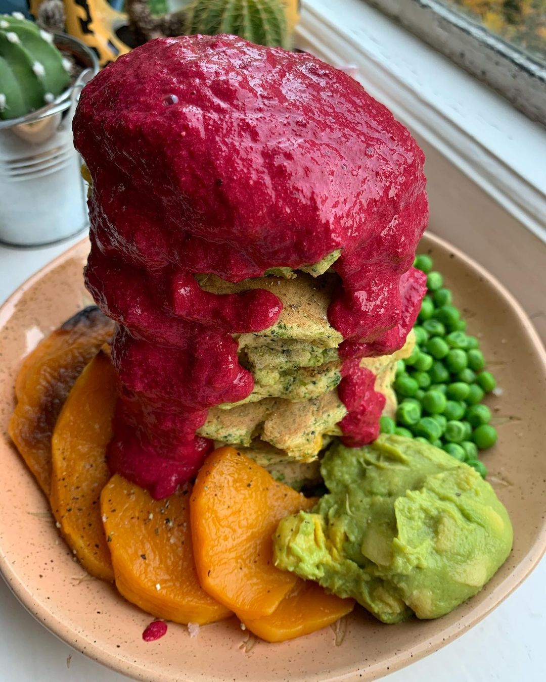 Veggie Chickpea Pancakes with Beetroot Sauce