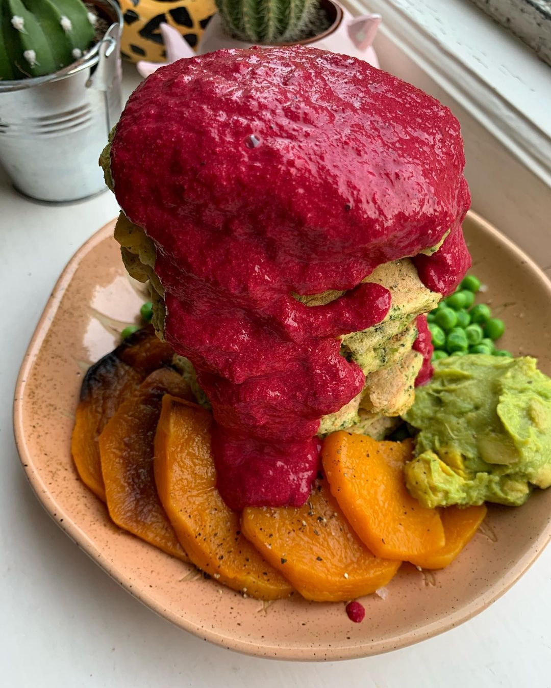 Veggie Chickpea Pancakes with Beetroot Sauce