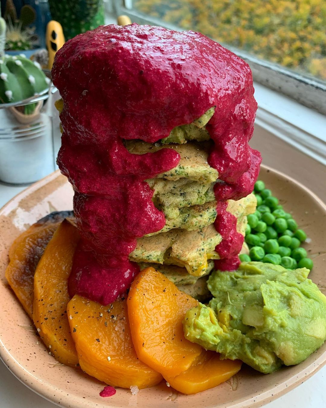 Veggie Chickpea Pancakes with Beetroot Sauce