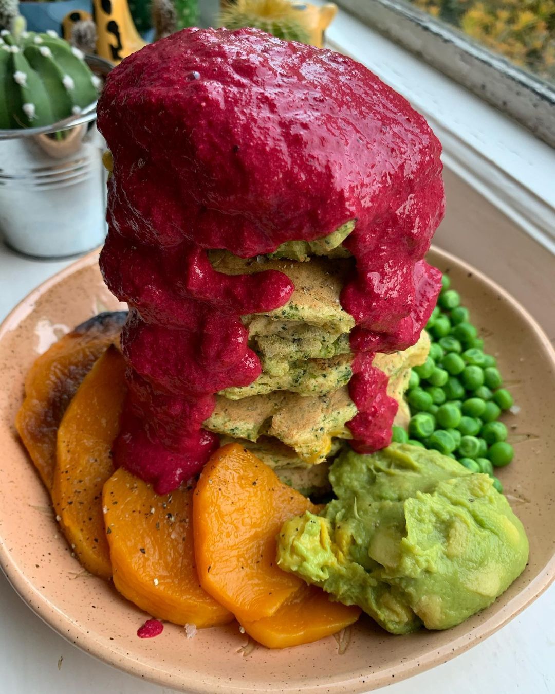 Veggie Chickpea Pancakes with Beetroot Sauce