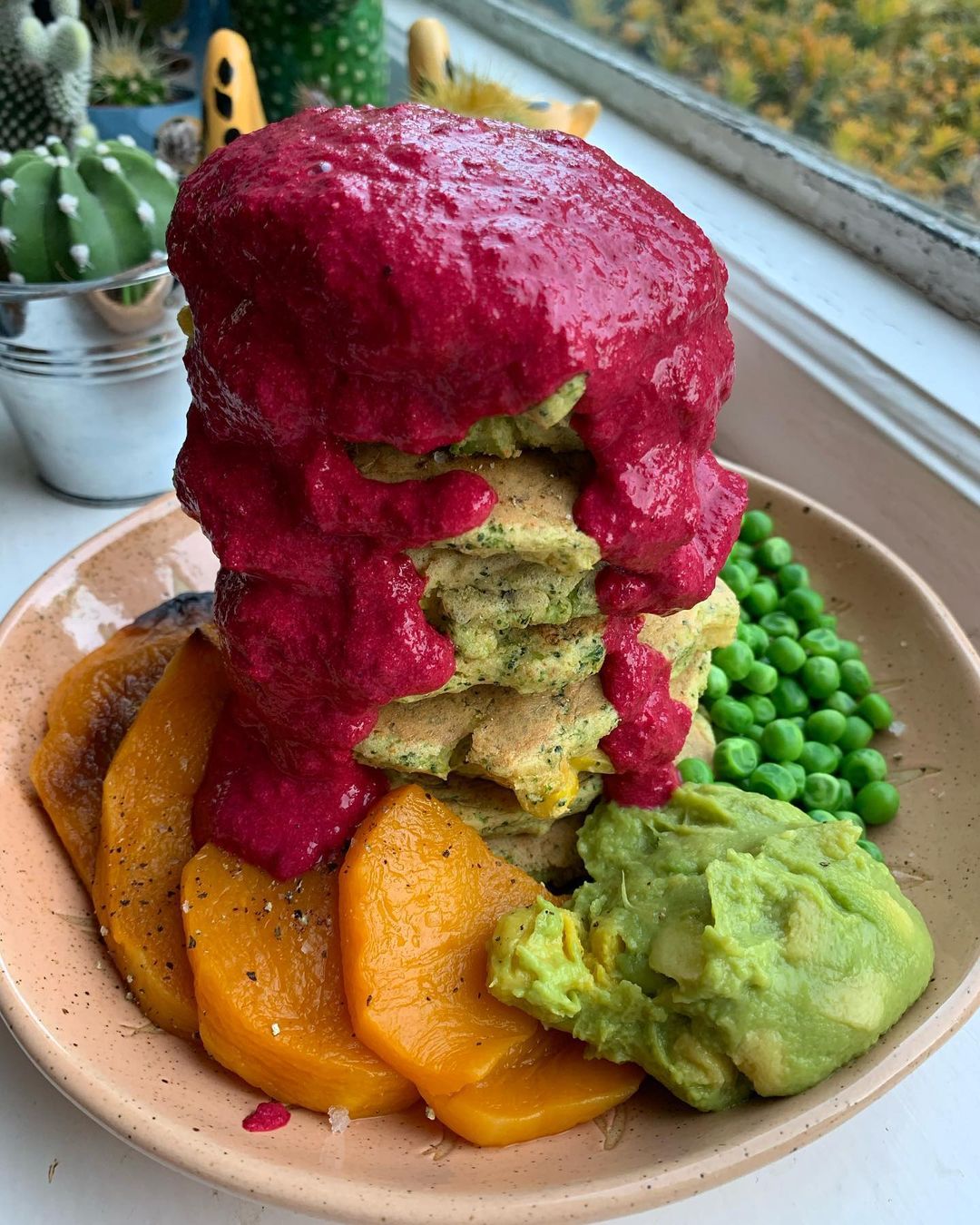 Veggie Chickpea Pancakes with Beetroot Sauce