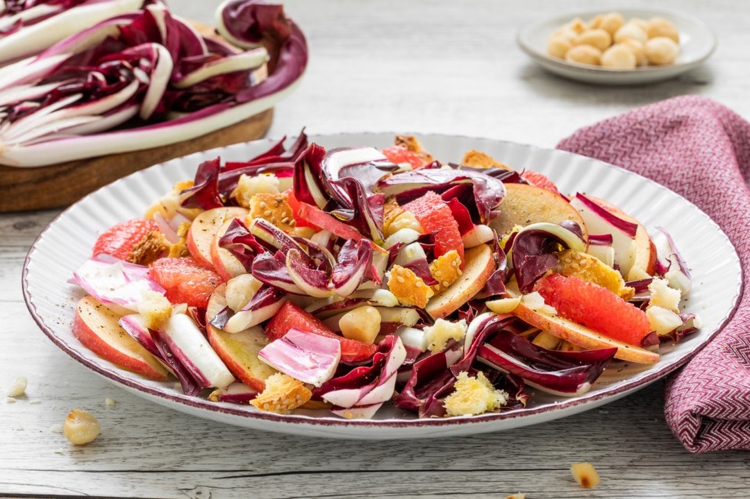 Winter Salad with Radicchio, Apple, Grapefruit, and Crunchy Bread