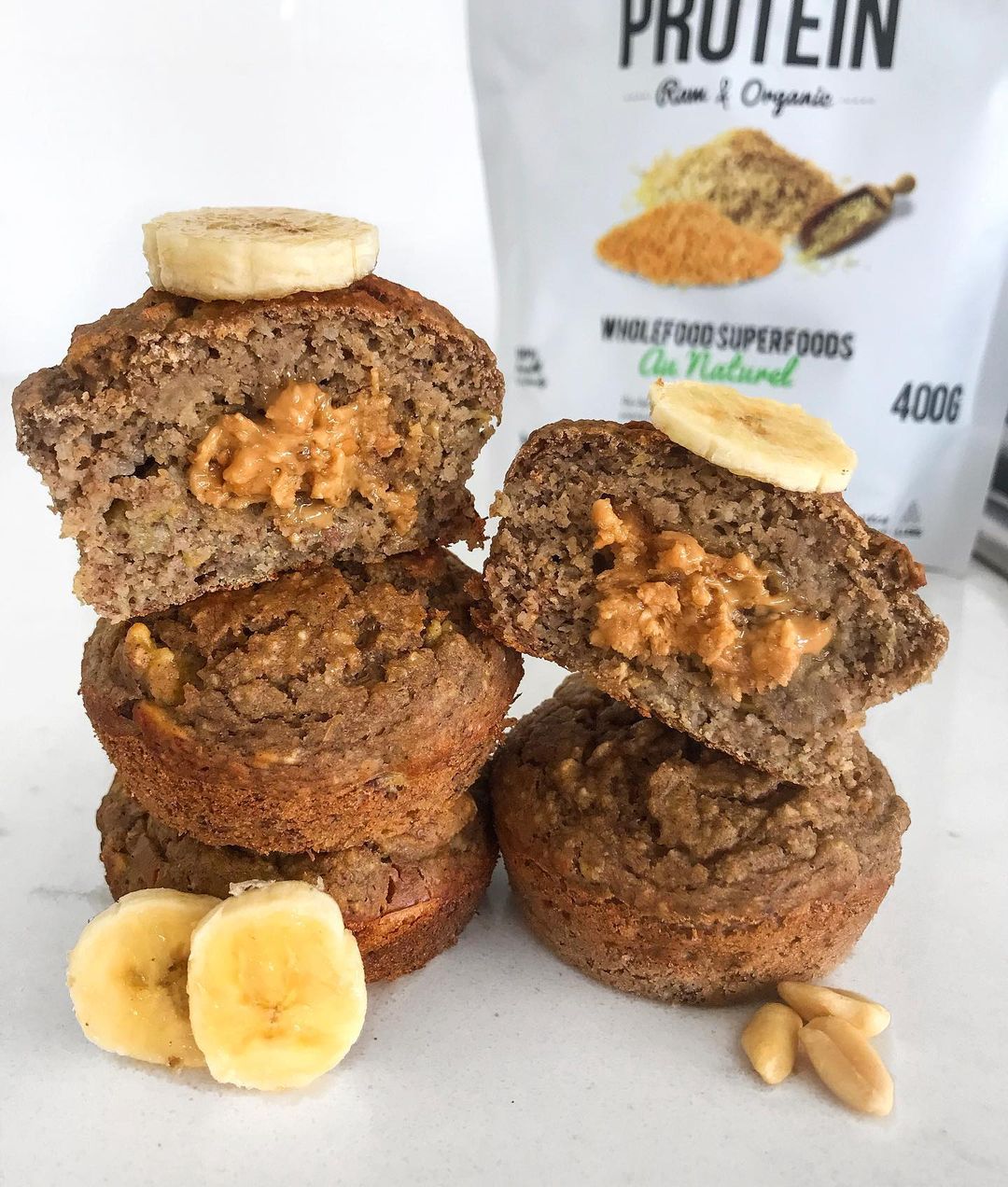 Peanut Butter Stuffed Banana Muffins