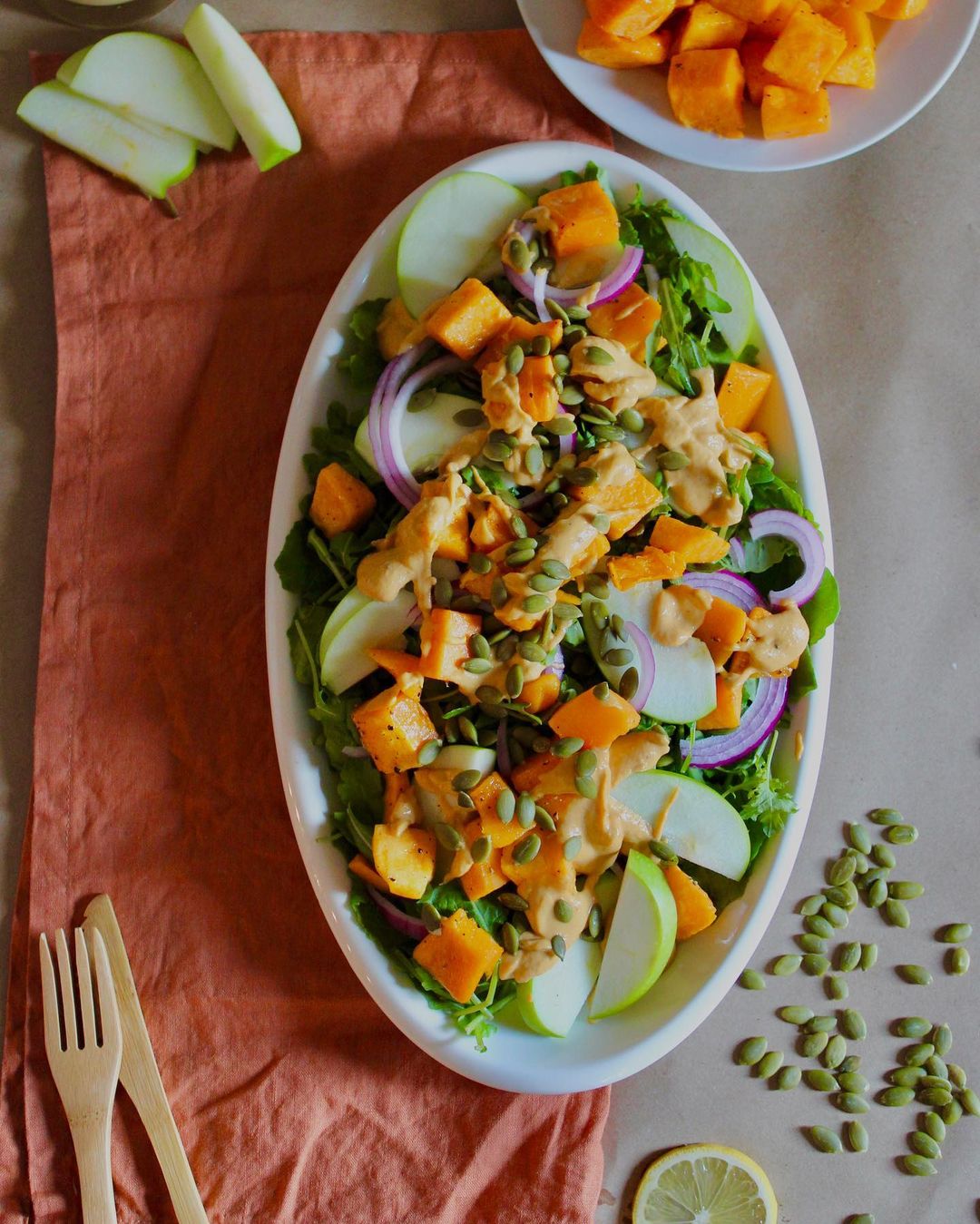 Fall Salad with Pumpkin Tahini Dressing