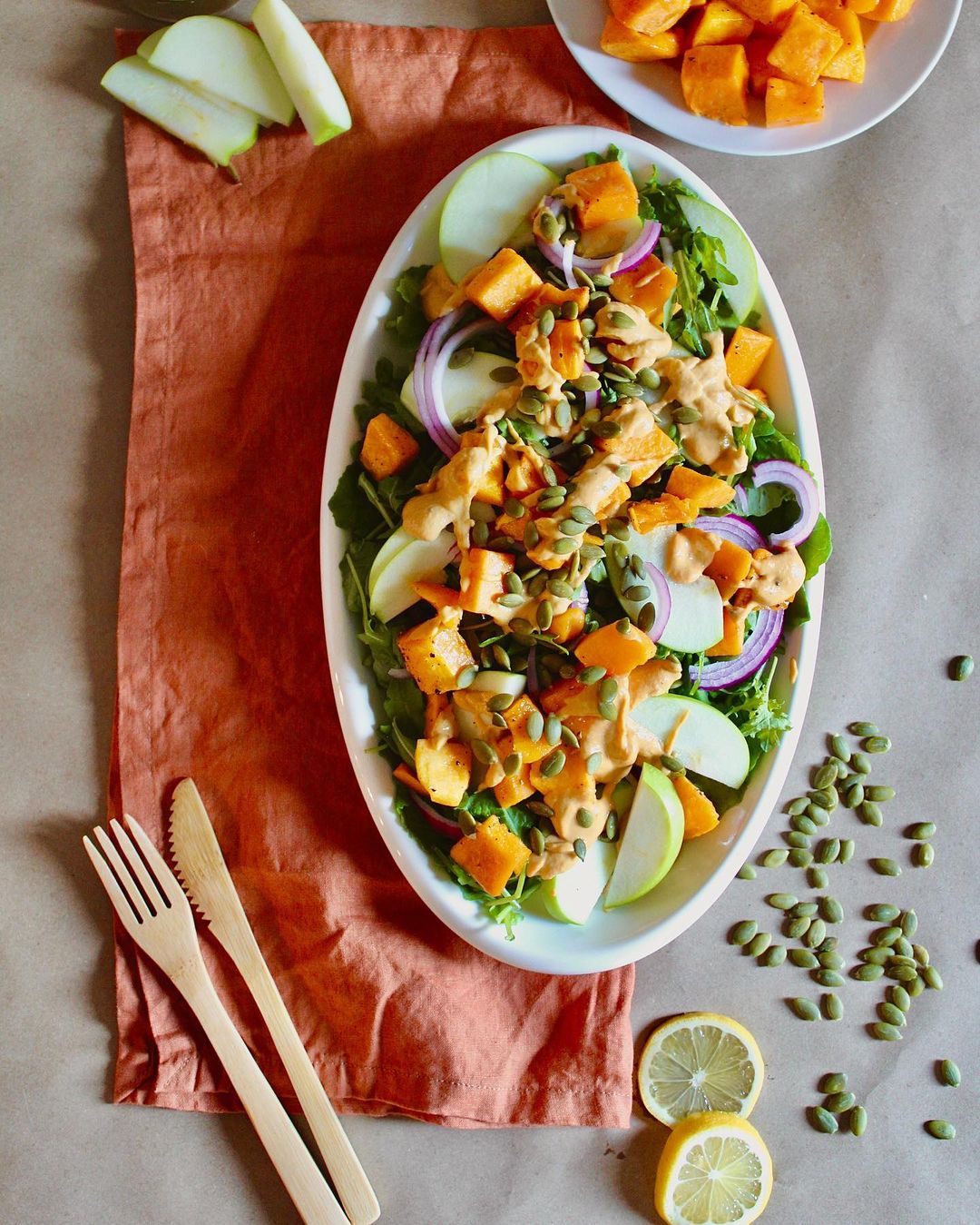 Fall Salad with Pumpkin Tahini Dressing