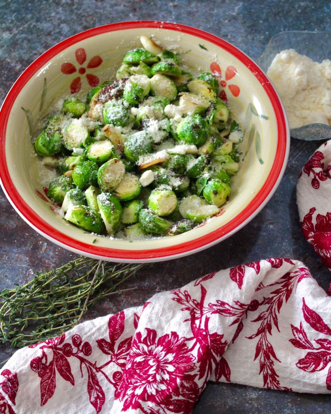 Crispy Brussels Sprouts with Garlic Thyme Parmesan