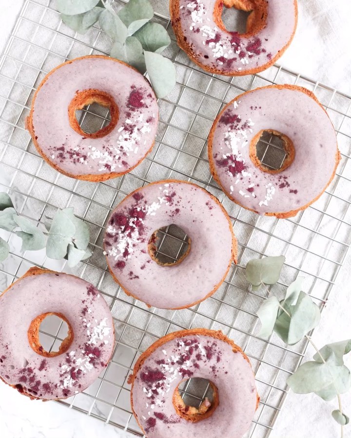 Vanilla Protein Donuts with Aronia Berry Frosting