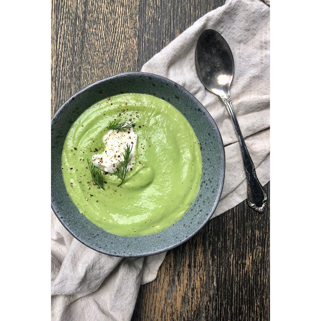 Avocado Cucumber Pea Soup with Greek Yogurt
