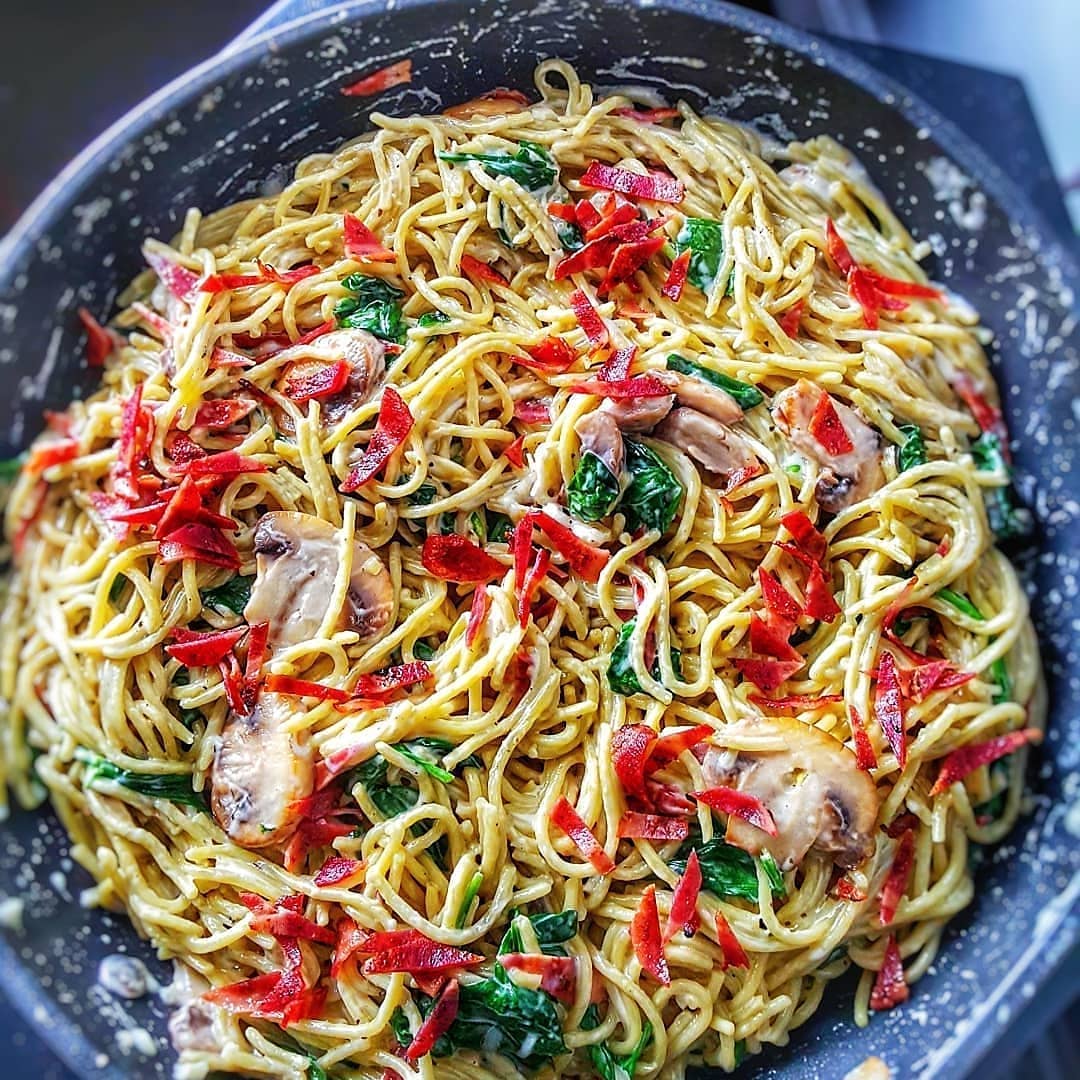 Bacon Mushroom Spinach Pasta