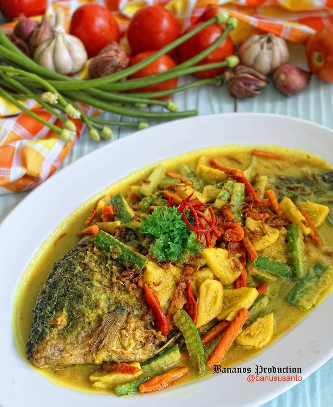 Fried Gurame with Yellow Acar Sauce