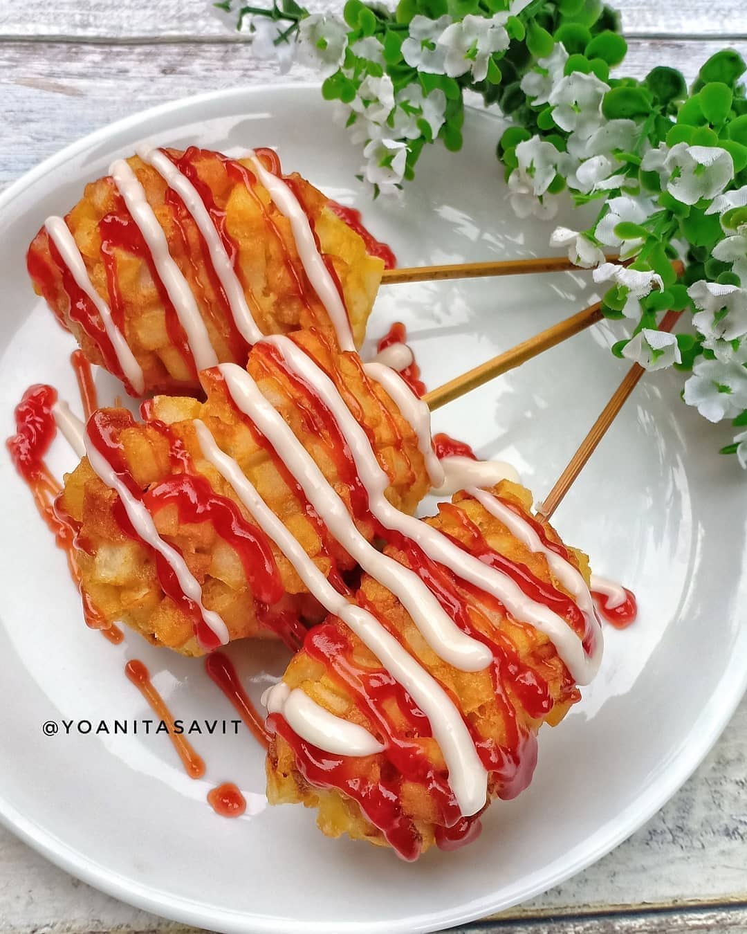 Fried Sausage and Potato Skewers