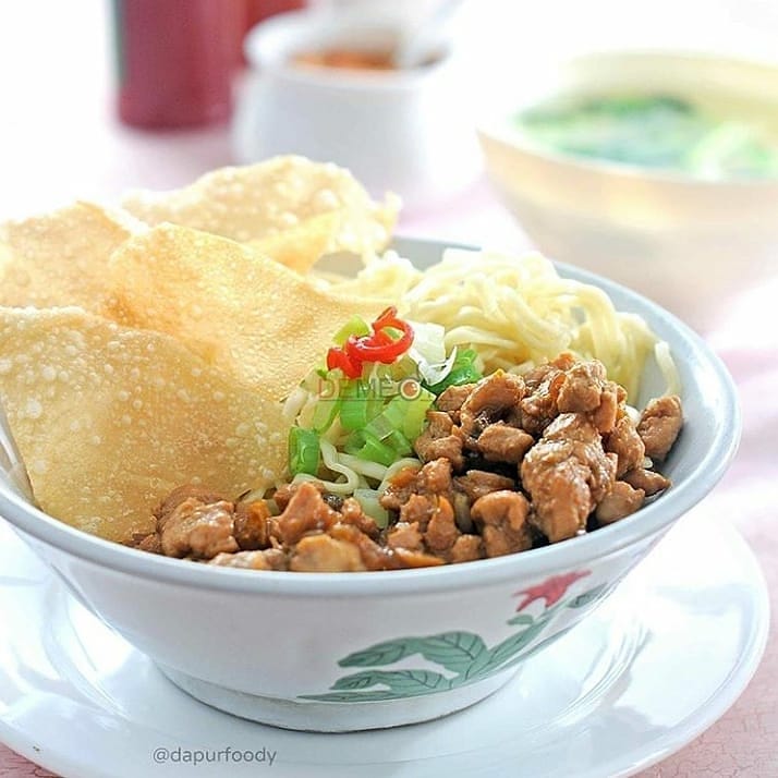 Indonesian Chicken Noodle Soup with Fried Wontons