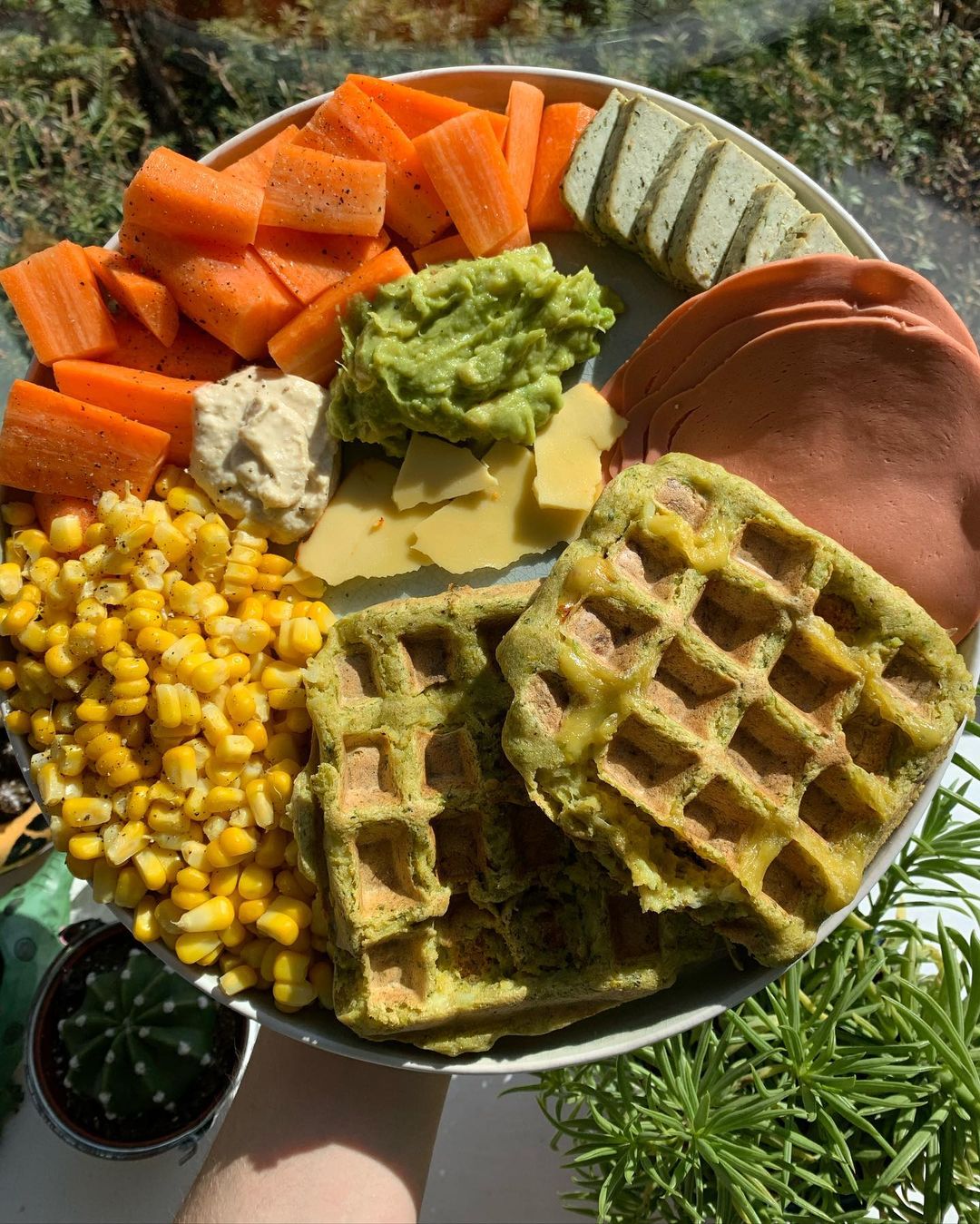 Vegan Ham and Cheese Stuffed Broccoli Waffles